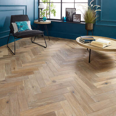 Herringbone Engineered Oak Flooring Dunwick Smoked Grey 90mm x 15mm