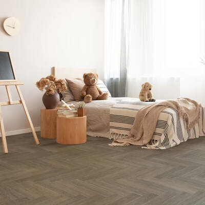 Lusso Bari Regency Walnut Herringbone Glue Down LVT Vinyl Flooring