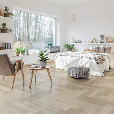 Lusso Bari Snowcap Poplar Herringbone Glue Down LVT Vinyl Flooring
