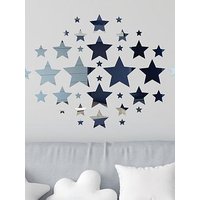 Walplus Silver Stars Mirror Art Wall Stickers 34Pcs Acrylic Effect Bedroom Nursery Decor