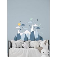 Walplus Blue Mountains Under Glowing Sky Wall Sticker Set With Stars And Clouds For Kids Room Decor